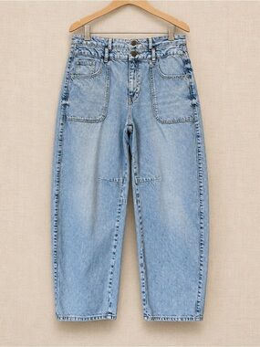 DESIGUAL High Rise Barrel Leg Curved Seam Patch Pocket Jeans